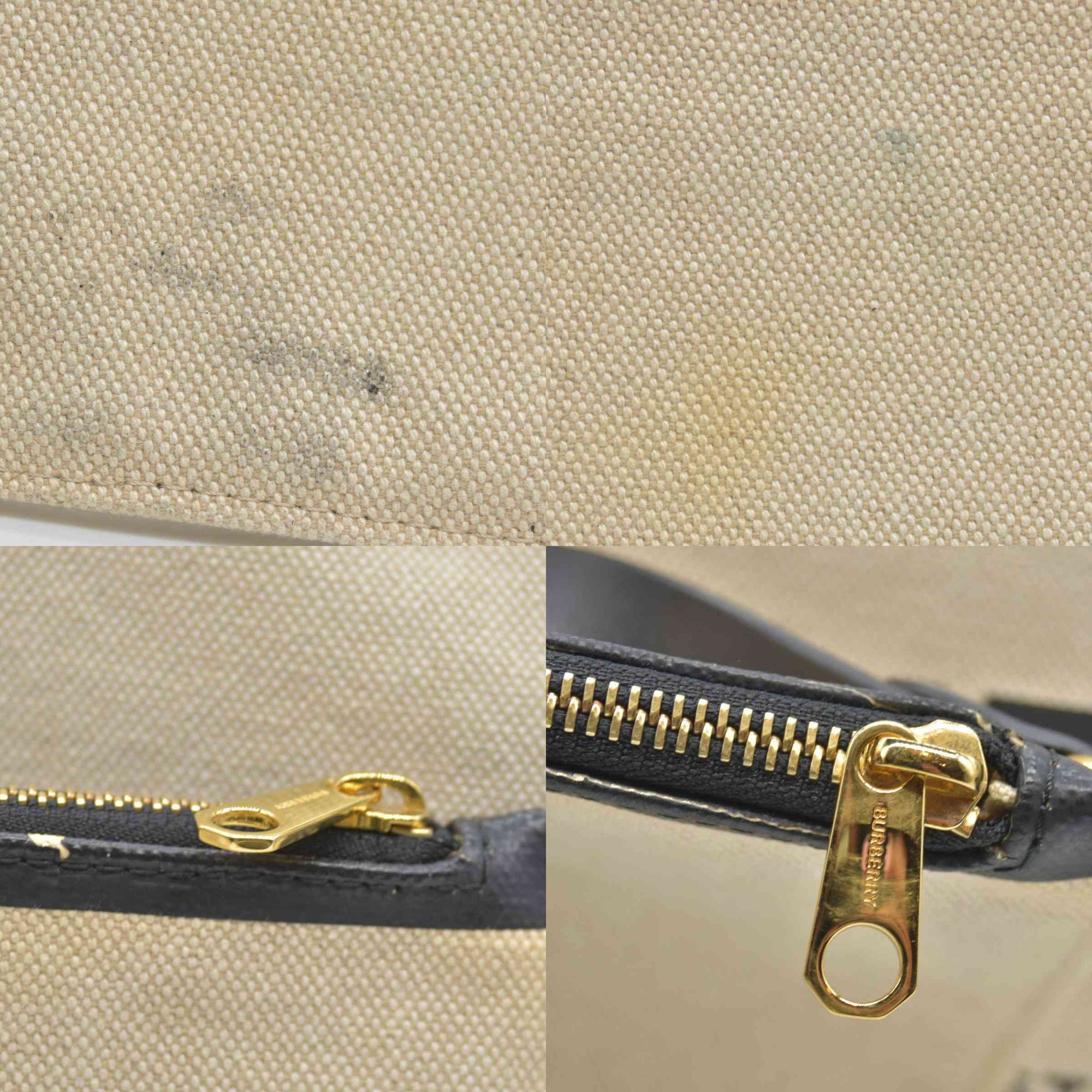 $2490 Burberry Cotton Soft Canvas Calfskin Medium Belt Tote Natural Black