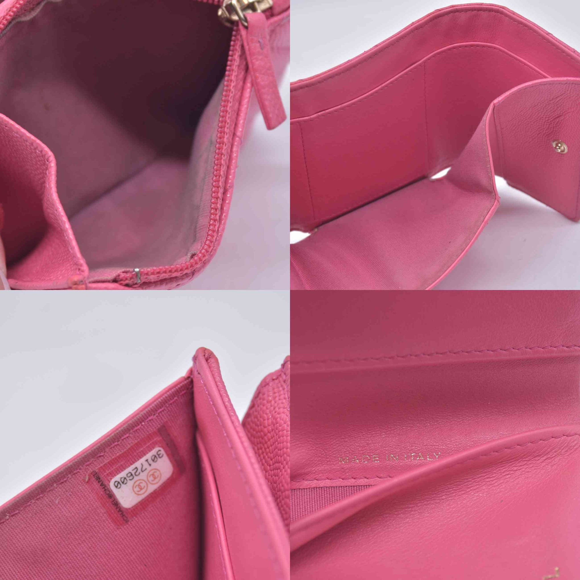 $1025 2020 CHANEL Interlocking CC Chain Small Flap Tri-Fold Wallet Pink Caviar Leather