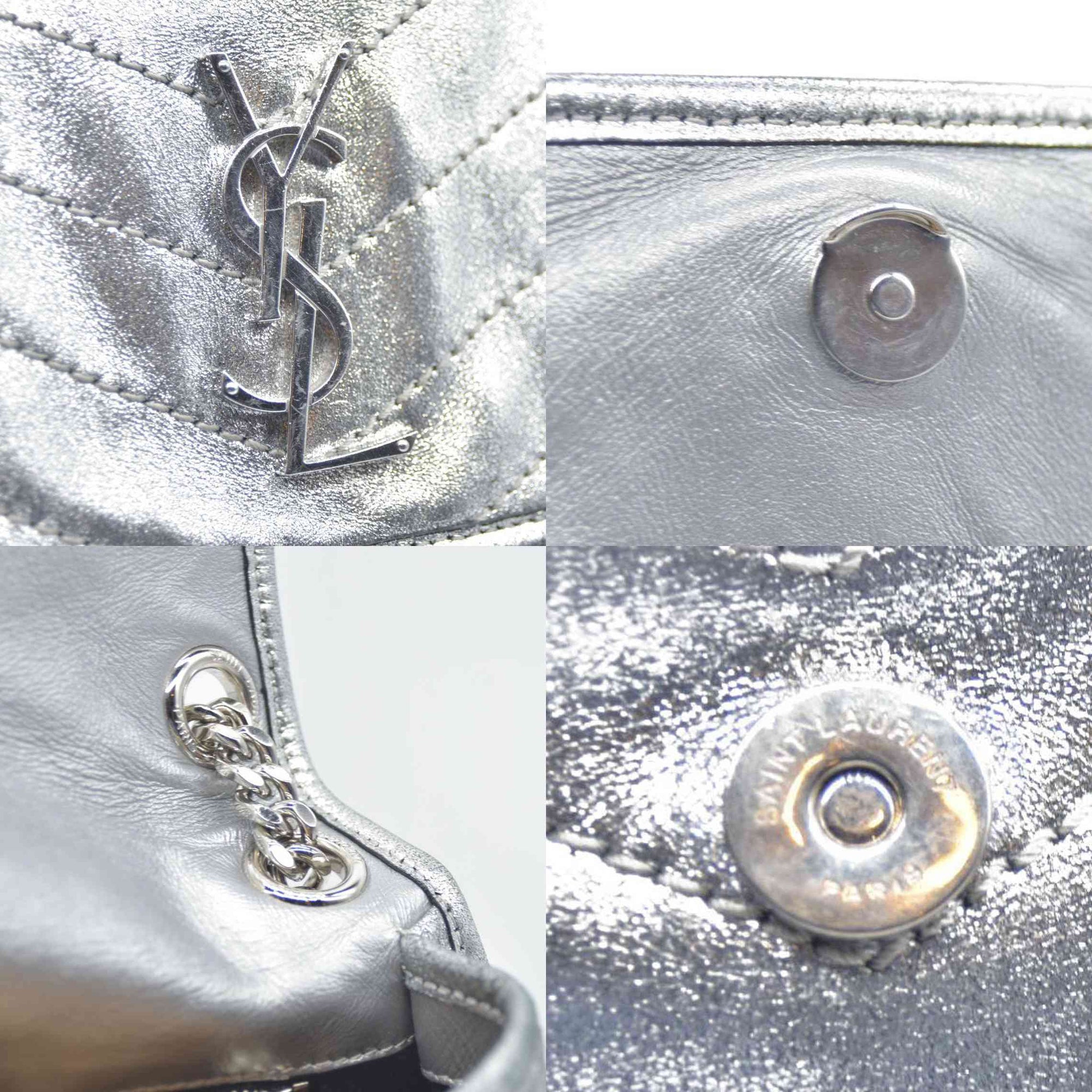 $2590 2019 Saint Laurent Leather Medium Metallic Niki Silver