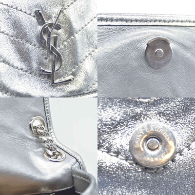 $2590 2019 Saint Laurent Leather Medium Metallic Niki Silver