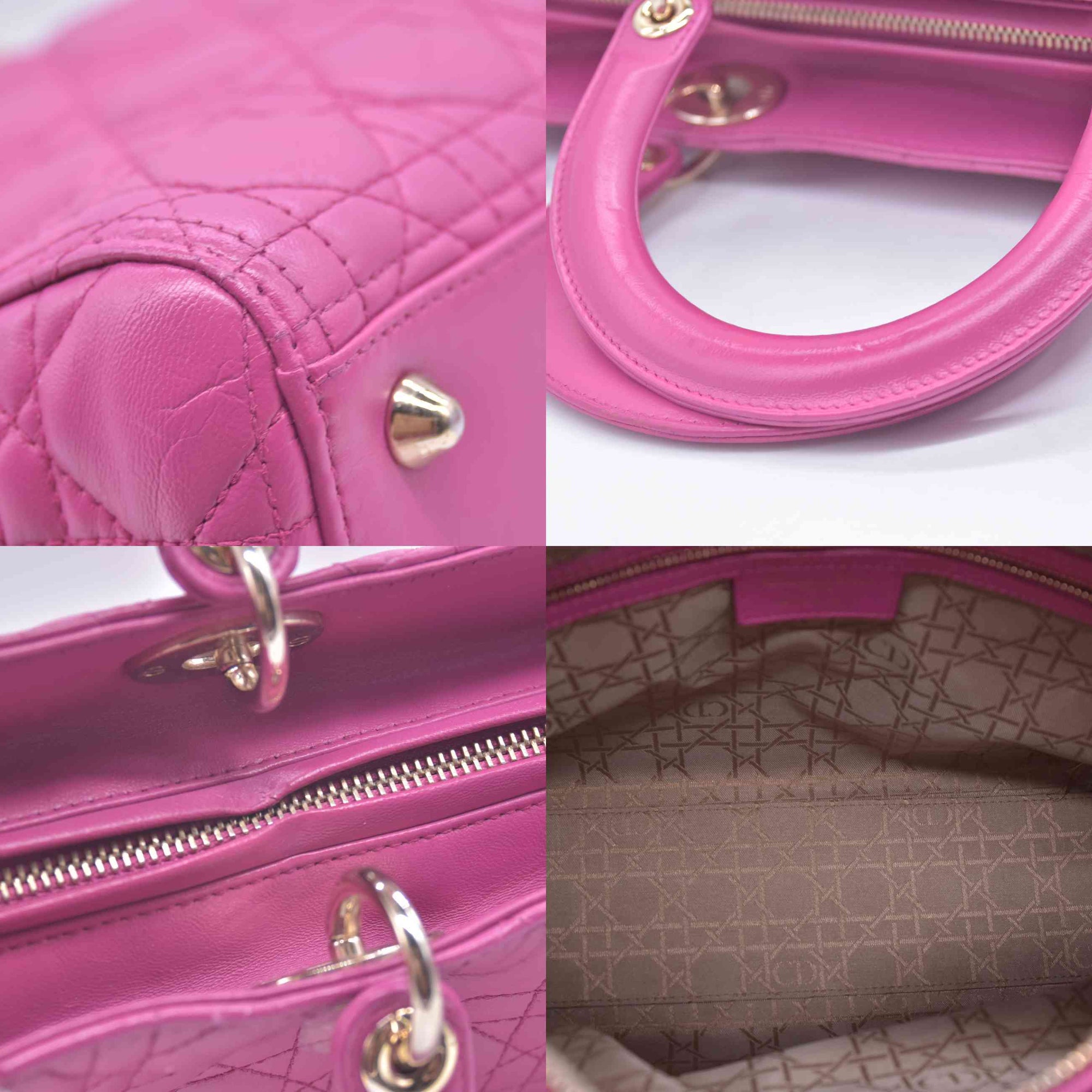 $7000 Damaged Christian Dior Lambskin Cannage Large Lady Dior Fuchsia CONSIGNMENT