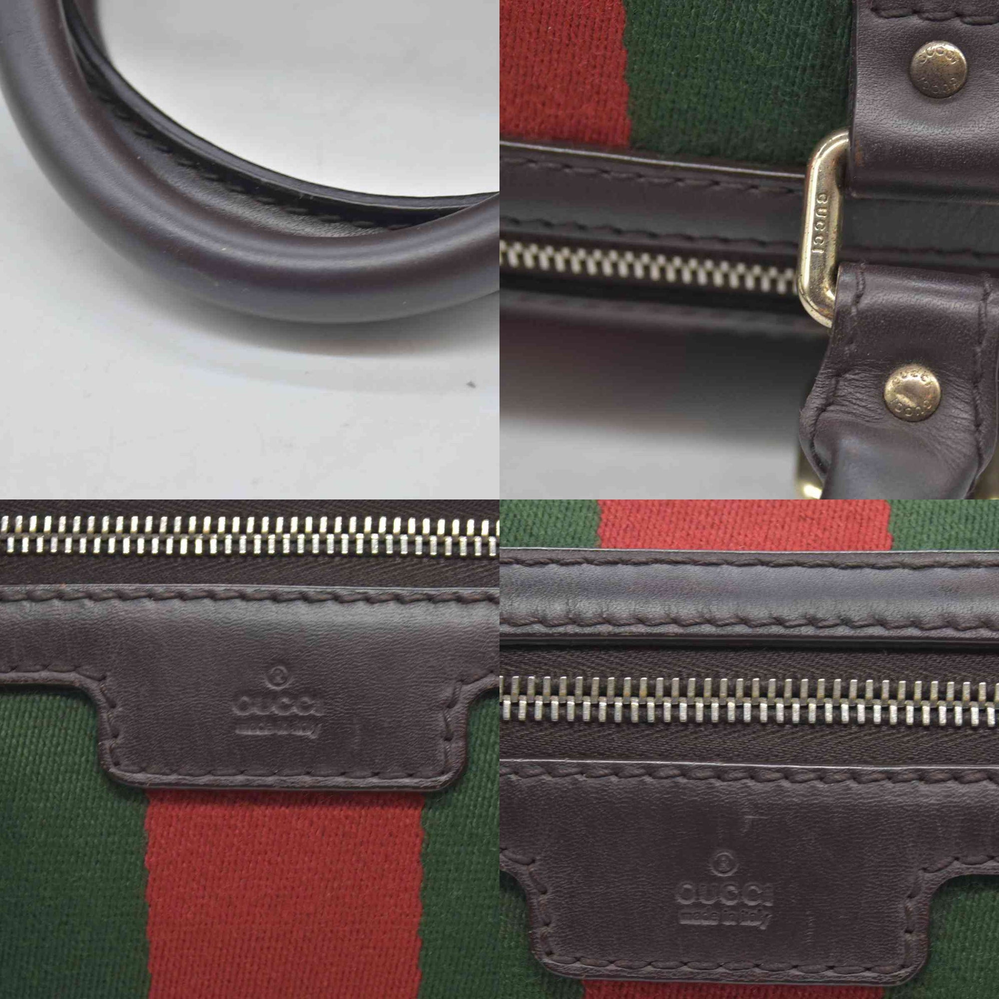 $1350 Gucci Monogram Selleria Calfskin Vintage Web Medium Boston Dark Brown