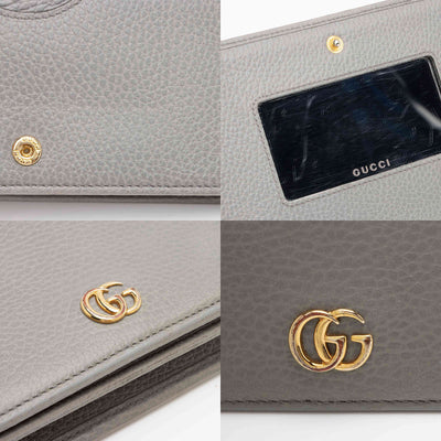 GUCCI Dollar Calfskin Enamel Mini GG Marmont Chain Wallet Grey