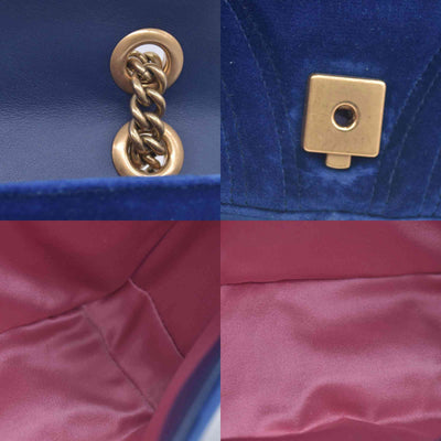 $2850 Gucci Velvet Matelasse Small GG Marmont Shoulder Bag Cobalt Blue CONSIGNMENT