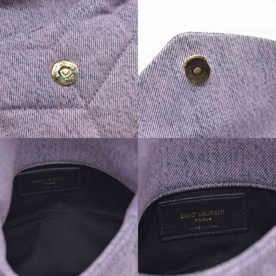 $1000 Saint Laurent Denim Quilted Loulou Puffer Monogram Pouch Clutch Bleached Lilac CONSIGNMENT