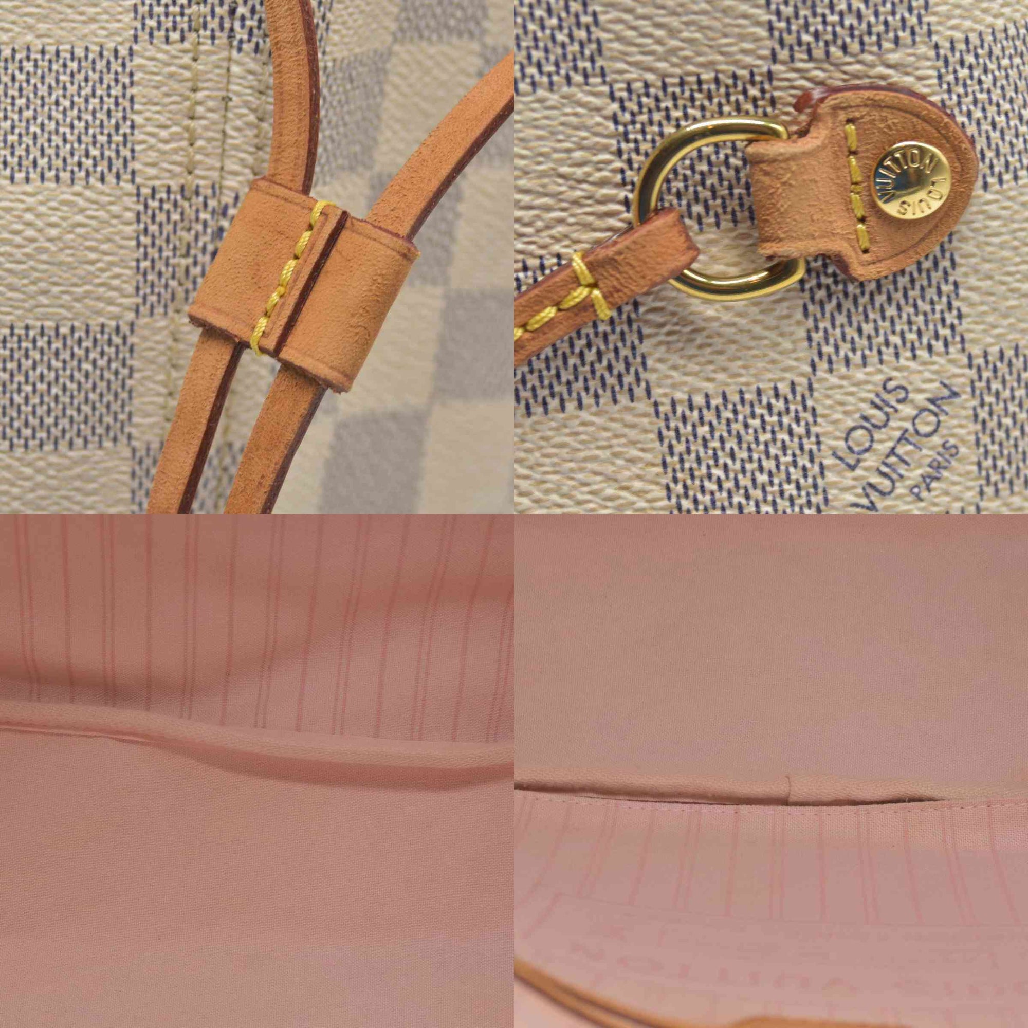 $2170 2019 Louis Vuitton Damier Azur Neverfull MM Rose Ballerine AR4109