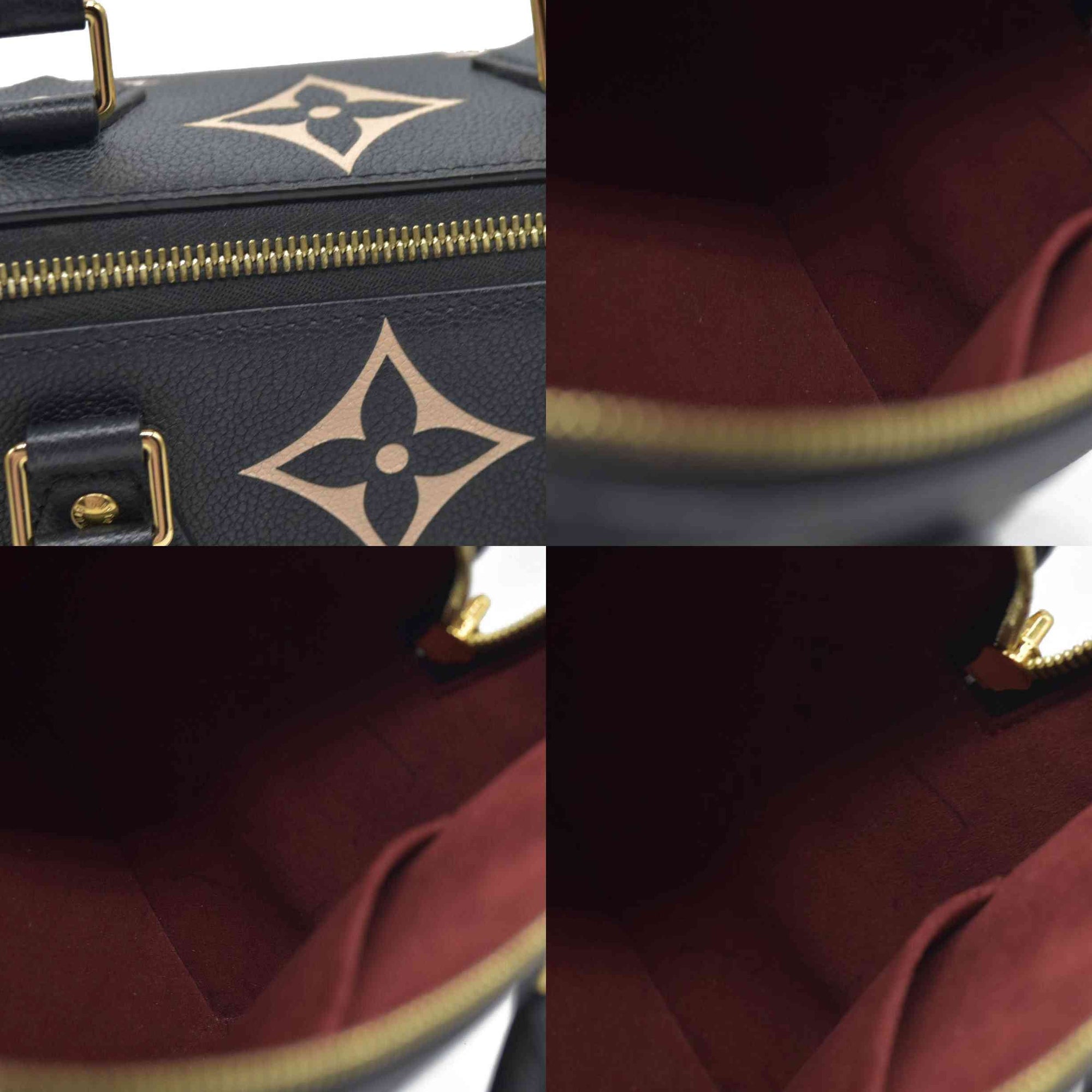 $3100 Louis Vuitton  Empreinte Monogram Giant Speedy Bandouliere 25 Black Beige