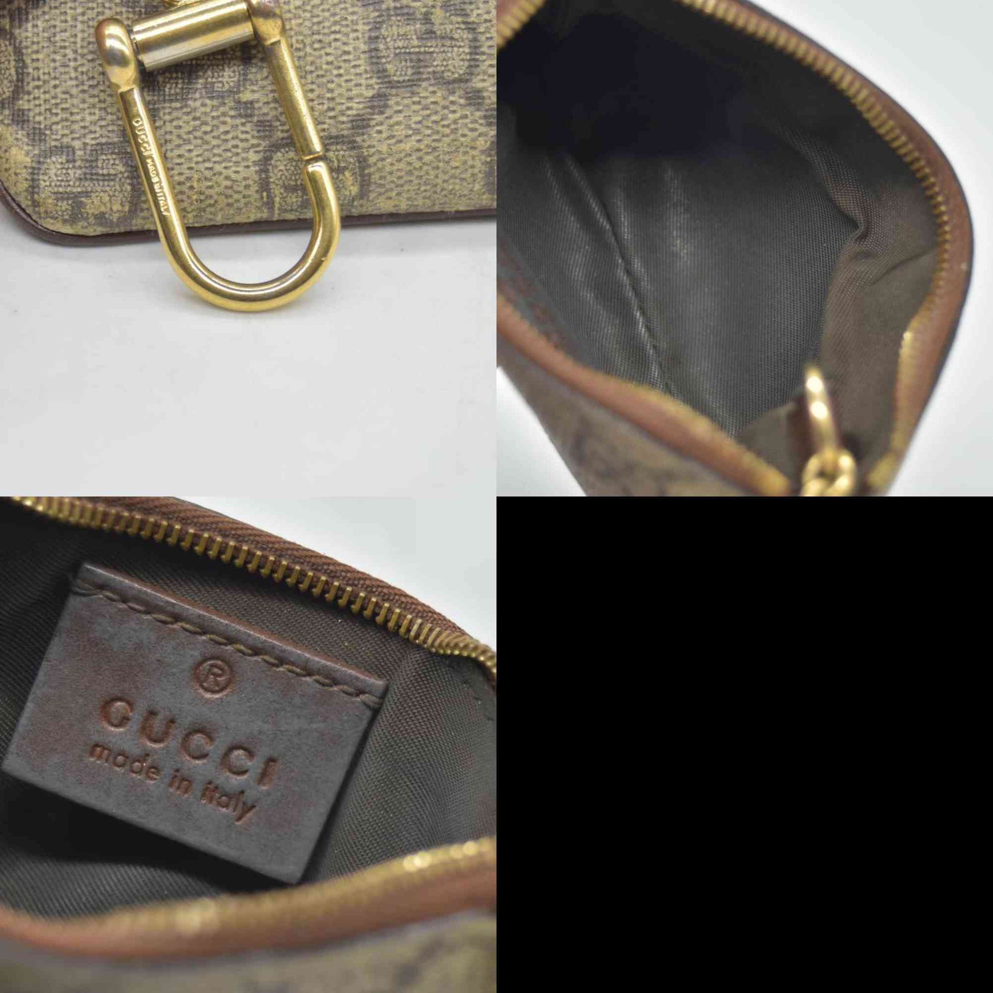 $380 GUCCI GG Supreme Monogram Key Case Beige Ebony Cuir