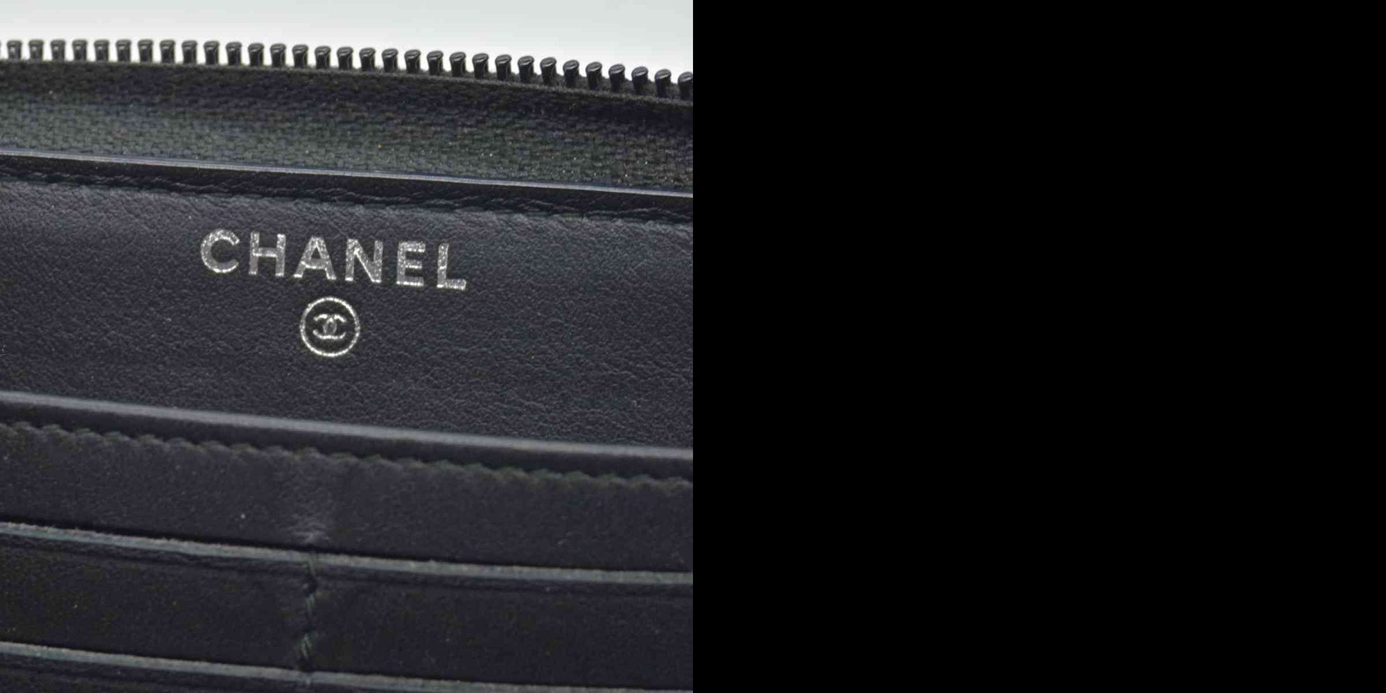 Chanel Calfskin Chevron Quilted Iridescent Zip Around Boy Wallet CONSIGNMENT