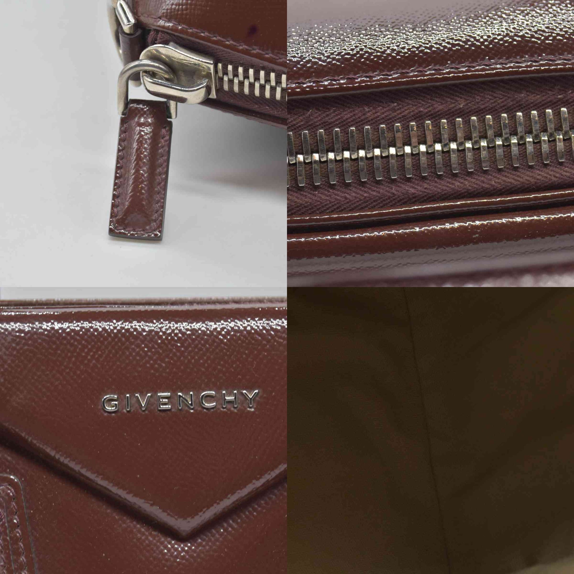 $2750 Givenchy Medium Antigona Satchel in Brown Glazed Patent Leather with Silver Hardware