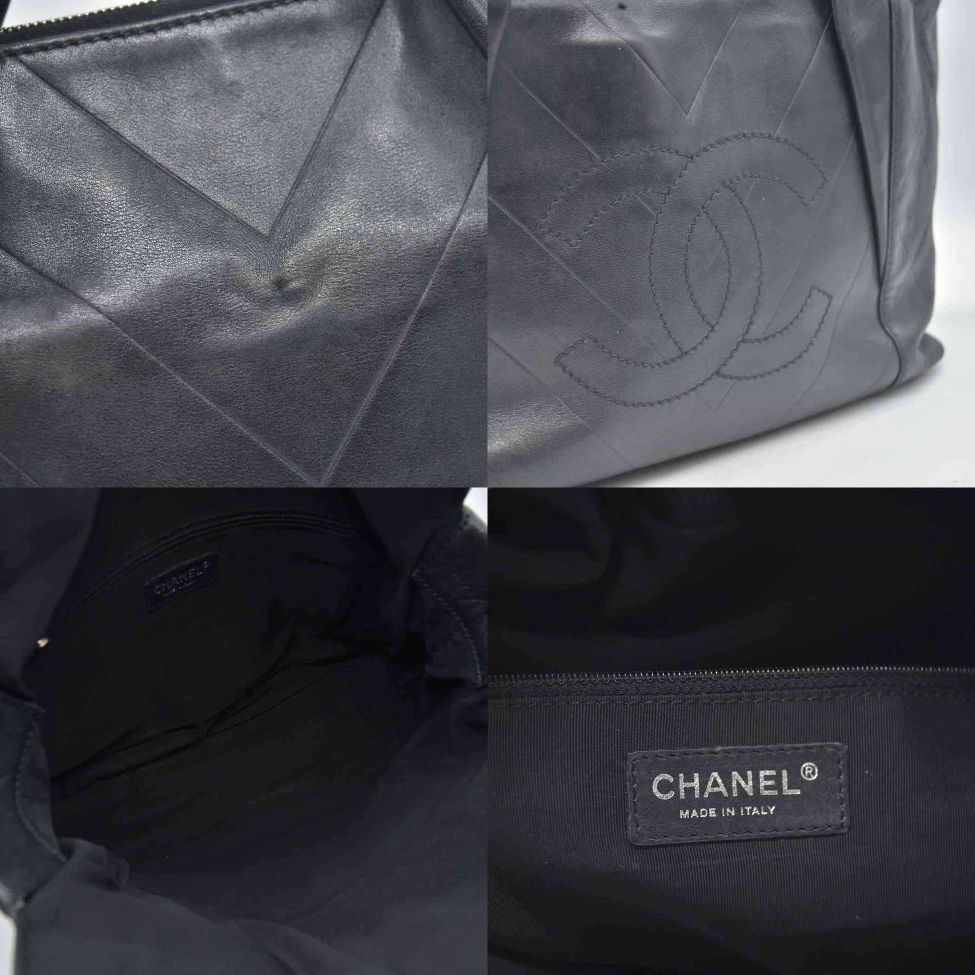 $3500 2006 Chanel Calfskin Chevron CC All Day Long Tote Black 10020302