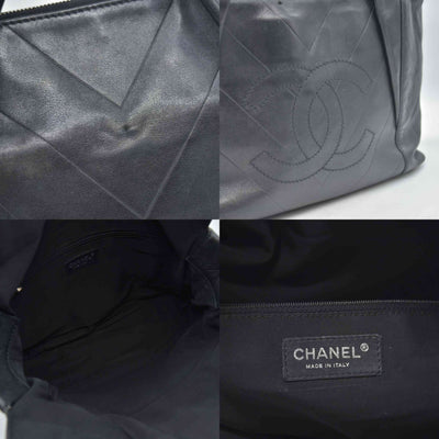 $3500 2006 Chanel Calfskin Chevron CC All Day Long Tote Black 10020302