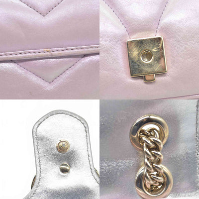 $3600 Gucci Iridescent Nappa Chevron Matelasse Small GG Marmont Shoulder Bag Iridescent Escape Pink