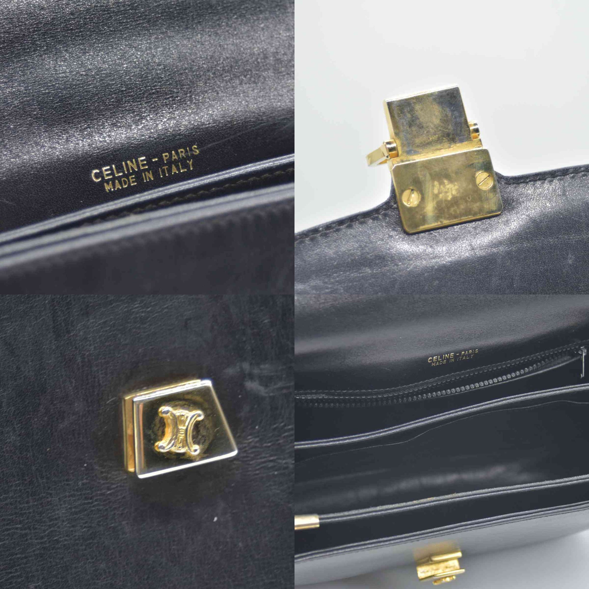 $1800 CONSIGNMENT CELINE Vintage Calf Leather Shoulder Bag Black Rare Horsebit Gold Hardware