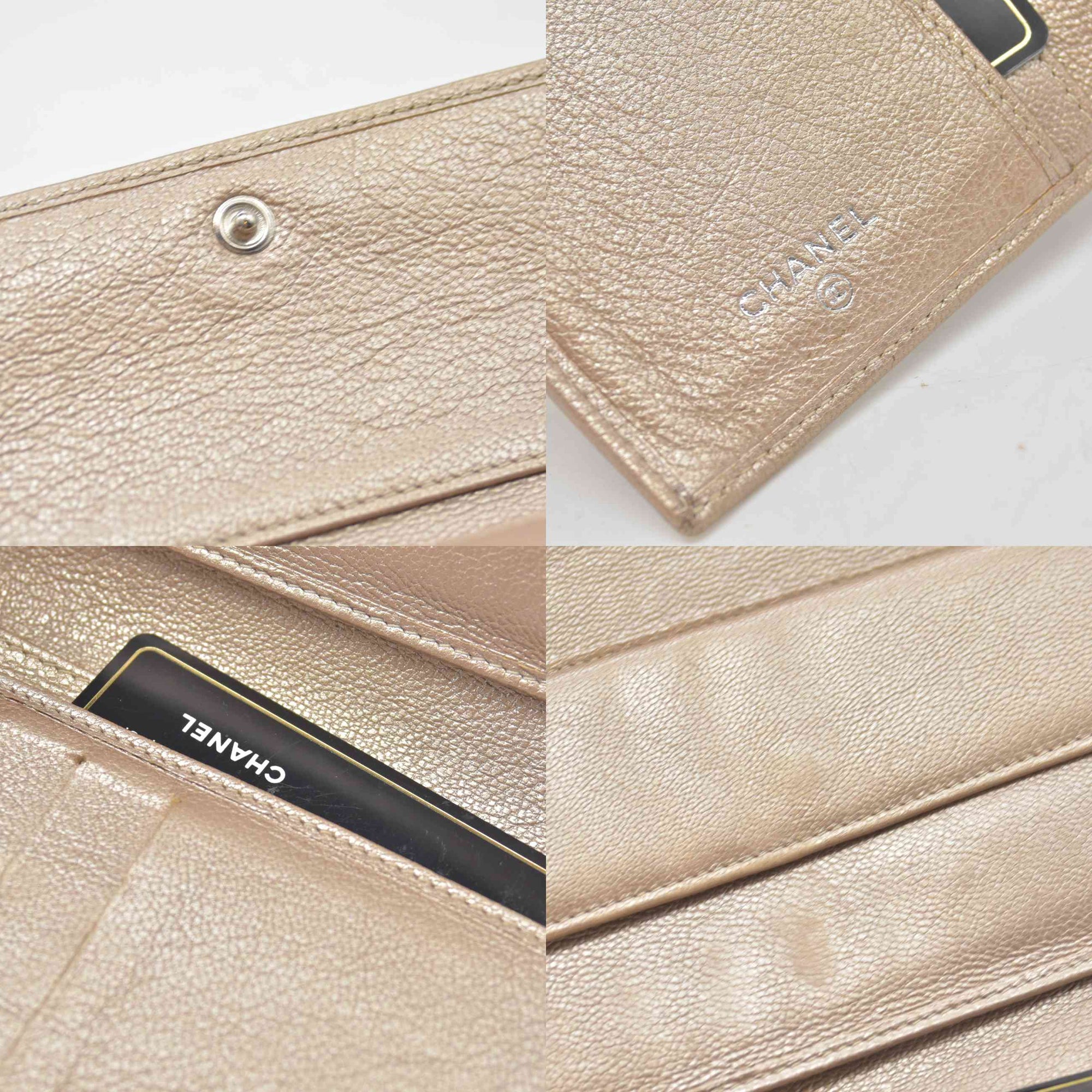 $1375 2007 Chanel Gusset Flap Wallet Metallic Gold Trifold Wallet