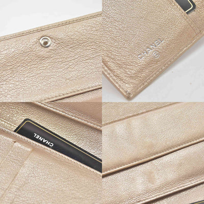 $1375 2007 Chanel Gusset Flap Wallet Metallic Gold Trifold Wallet
