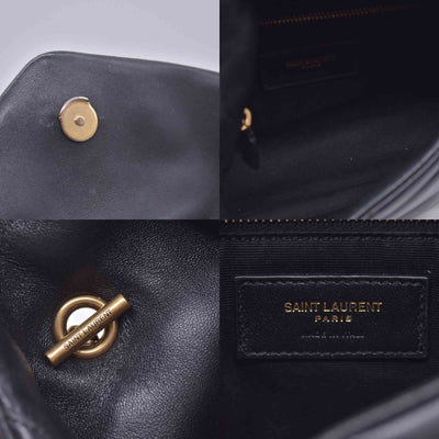 $2490 2022 Saint Laurent Lambskin Quilted Toy Loulou Puffer Monogram Chain Satchel Black