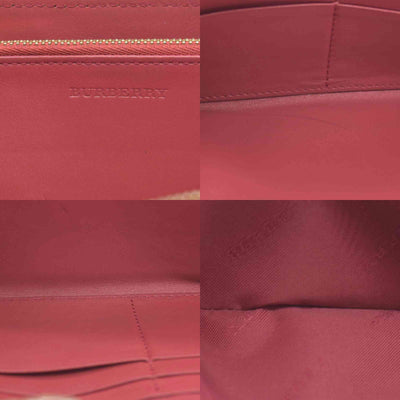 Burberry Grainy Calfskin House Check Elmore Zip Around Wallet Russet Red CONSIGNMENT