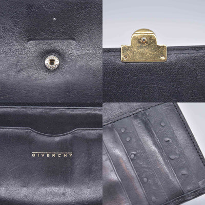 $590 Givenchy Black Ostrich-Effect Leather Clasp Wallet  CONSIGNMENT 10021039