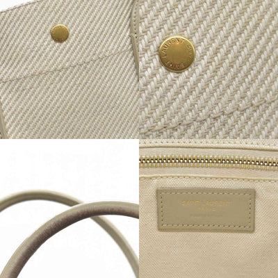 $2000 SAINT LAURENT Linen Calfskin Small Rive Gauche Tote Beige Sea Salt
