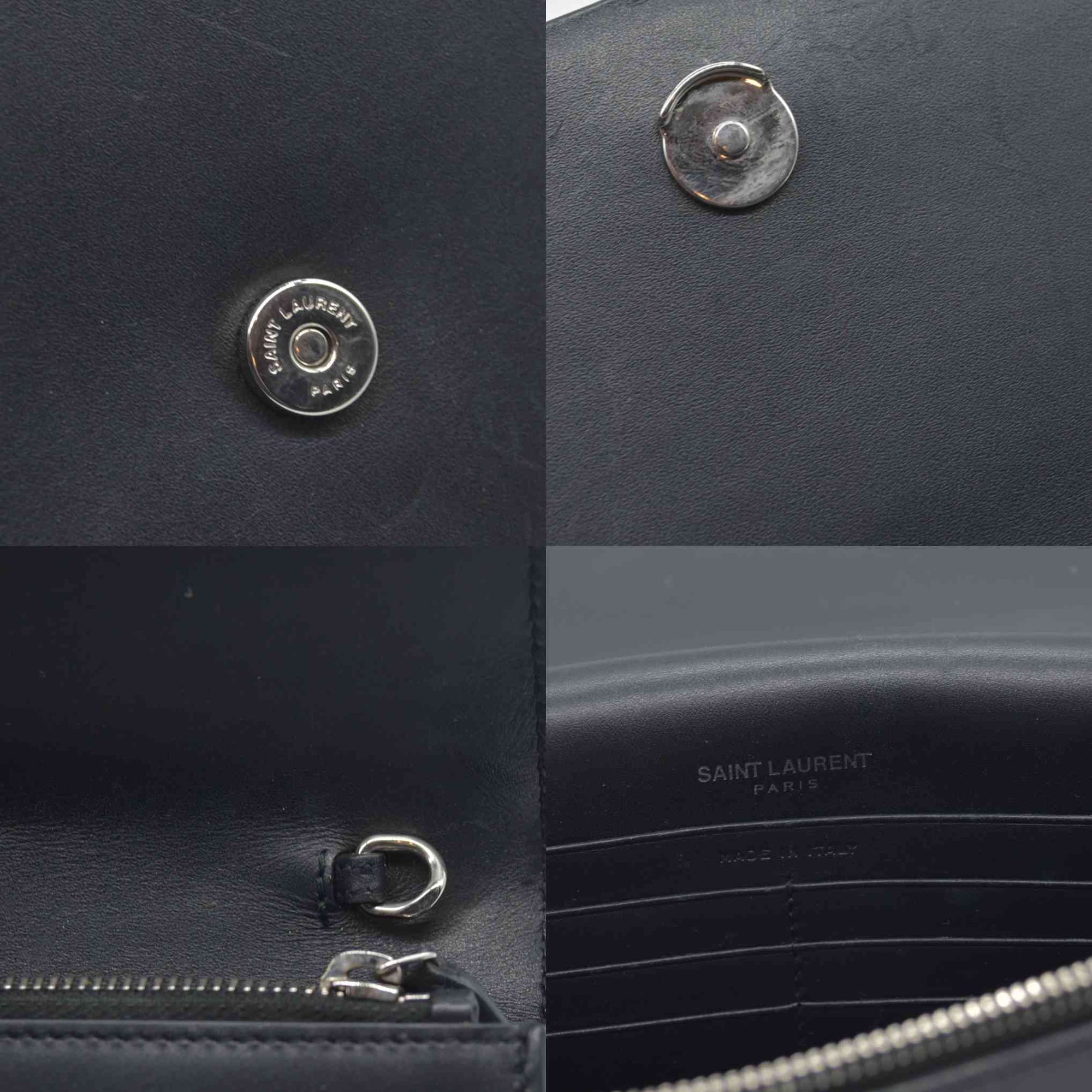 $2100 Saint Laurent Smooth Calfskin Classic Monogram Kate Tassel Chain Wallet Black