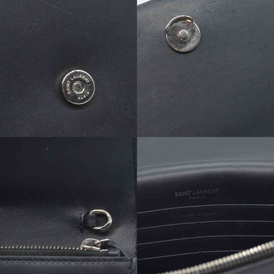 $2100 Saint Laurent Smooth Calfskin Classic Monogram Kate Tassel Chain Wallet Black