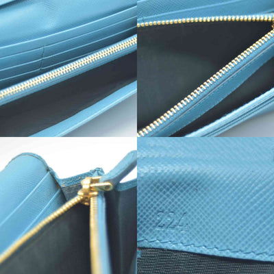 Prada Saffiano Metal Continental Flap Wallet Blue CONSIGNMENT