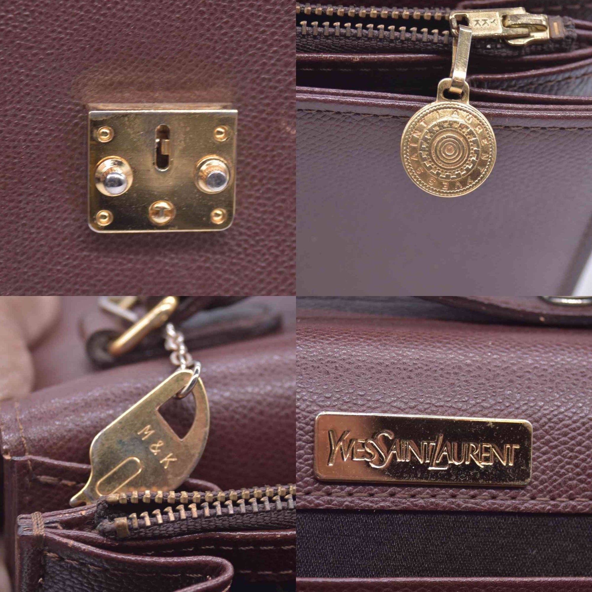 $850 SAINT LAURENT Textured Leather Push Lock Clutch Document Case Burgundy CONSIGNMENT 10021193
