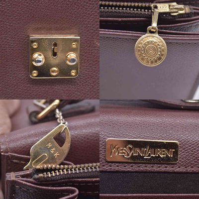 $850 SAINT LAURENT Textured Leather Push Lock Clutch Document Case Burgundy CONSIGNMENT 10021193