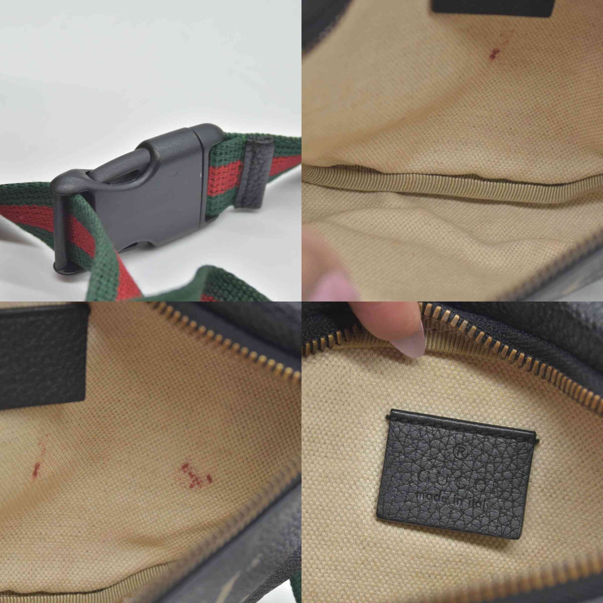 $1290 Gucci Grained Calfskin Small Logo Belt Bag Black