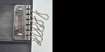 BVLGARI Weekend Gray PVC Black Leather 6 Pics Key Cases CONSIGNMENT