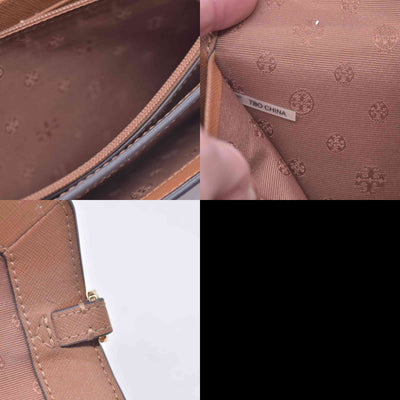 $298 TORY BURCH Envelope Saffiano Leather Crossbody Wallet on Chain Tan CONSIGNMENT 10021423