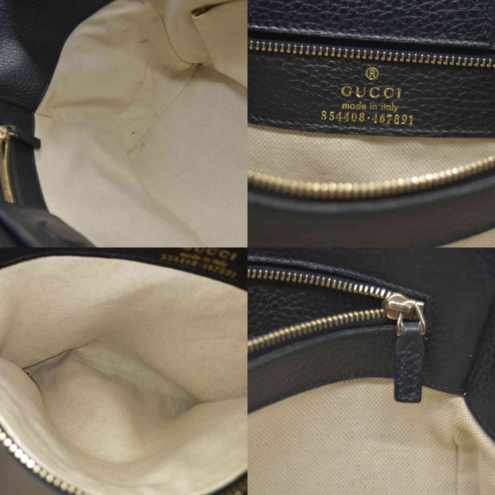 $1100 Gucci Pebbled Calfskin Small Swing Tote Black