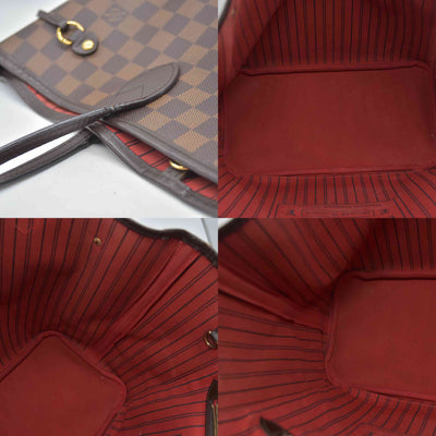 $2240 2017 Louis Vuitton Damier Ebene Neverfull MM Cherry Red Interior GI3167