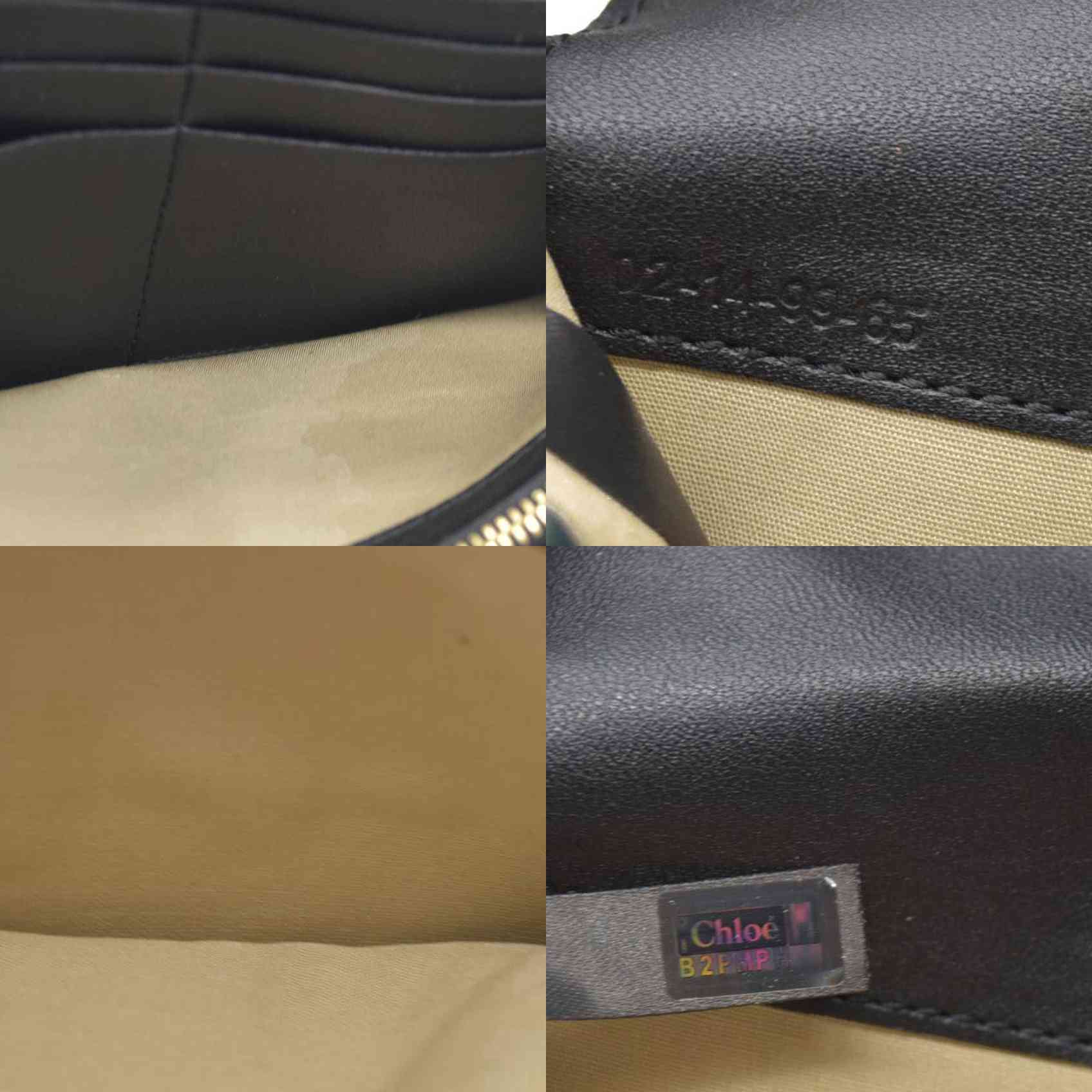 Chloe Ribbon Leather Long Bifold Wallet Purse Black CONSIGNMENT