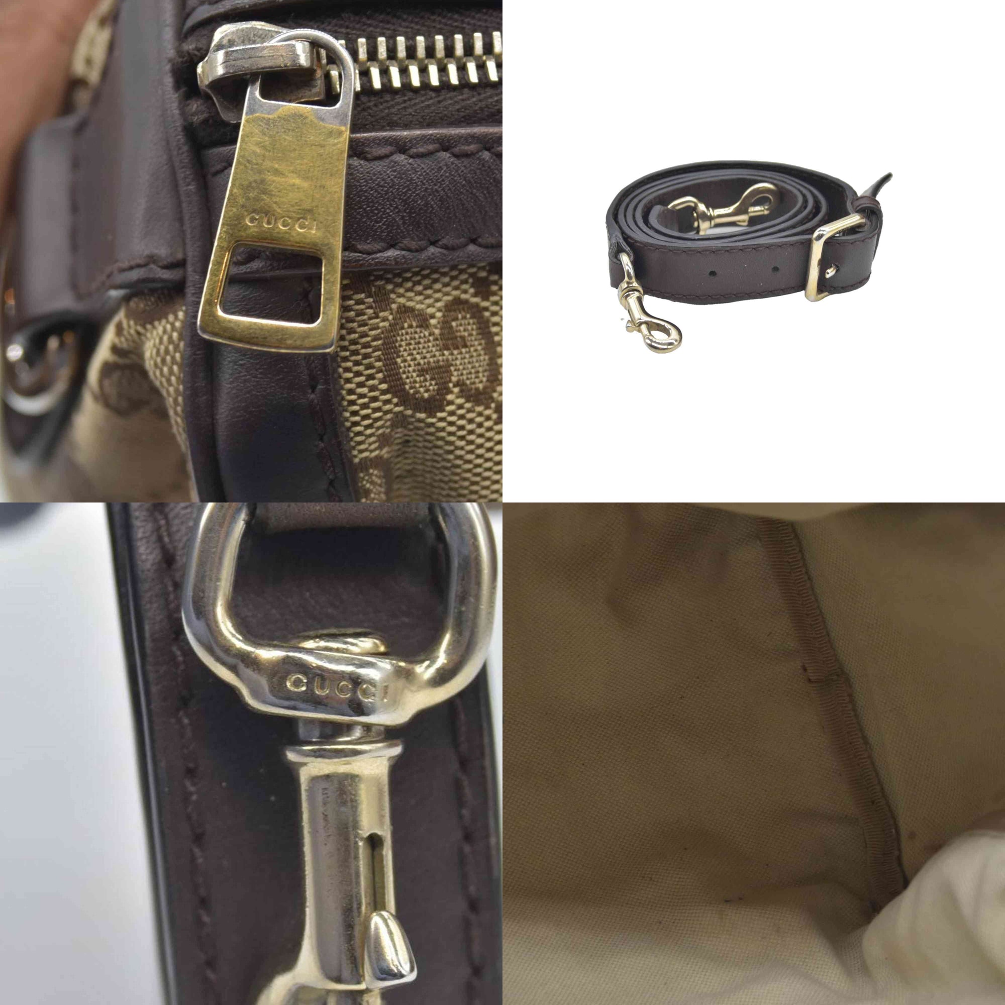 $1350 Gucci Monogram Selleria Calfskin Vintage Web Medium Boston Dark Brown