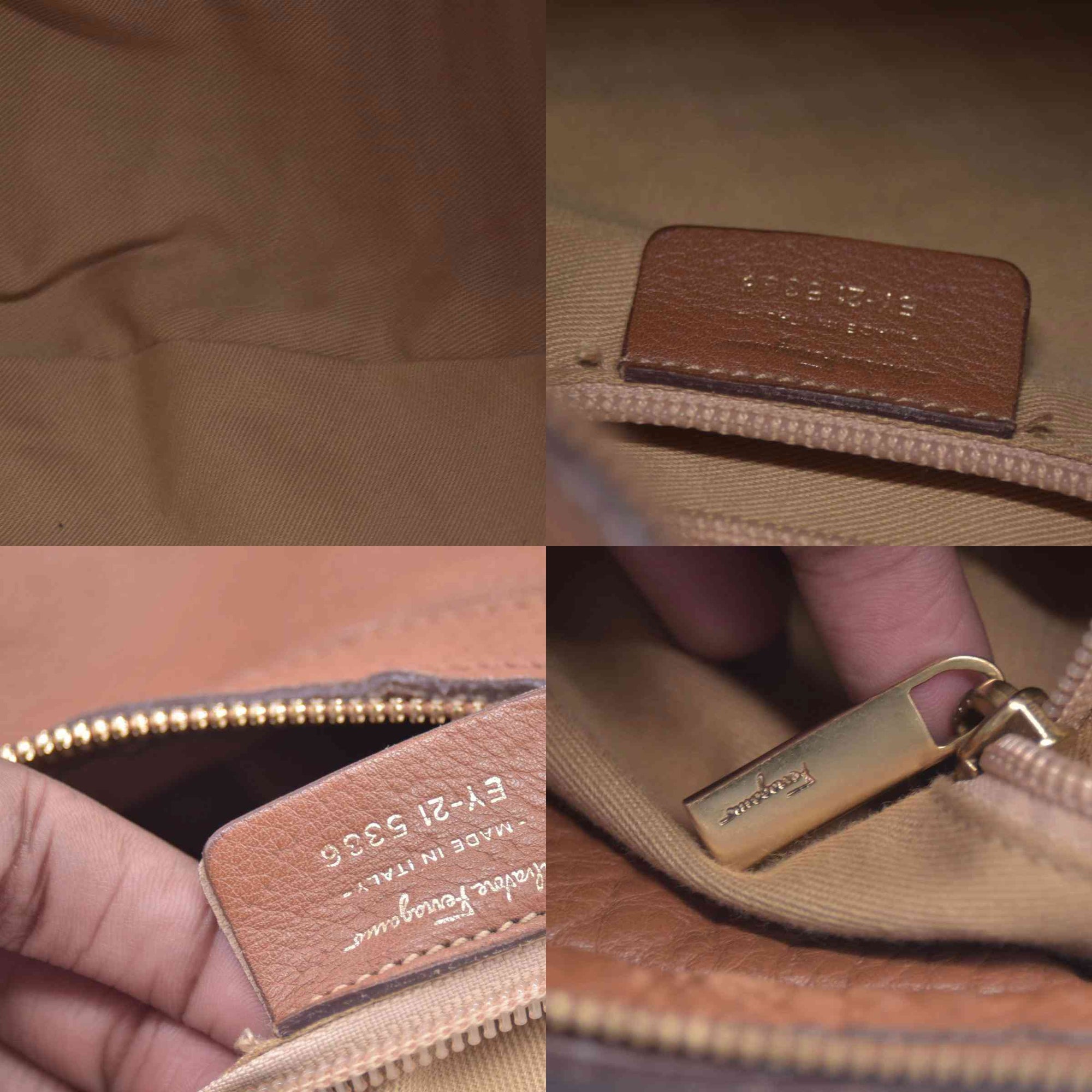 $2100 SALVATORE FERRAGAMO Logo Hobo Hand Bag Leather Brown CONSIGNMENT