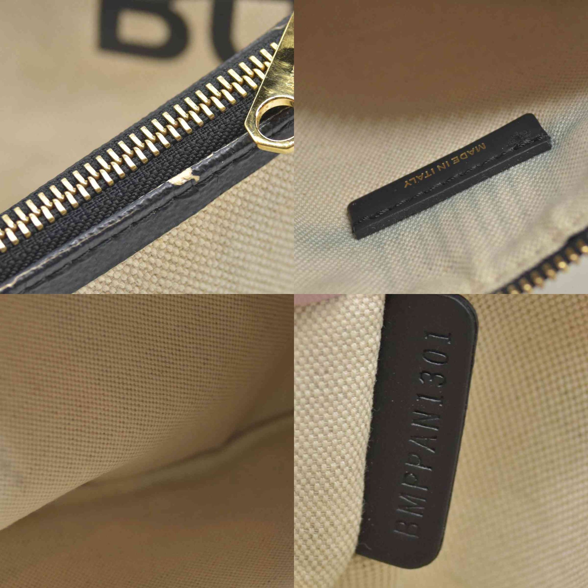 $2490 Burberry Cotton Soft Canvas Calfskin Medium Belt Tote Natural Black