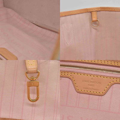 $2170 Louis Vuitton Damier Azur Neverfull MM Rose Ballerine FL4158