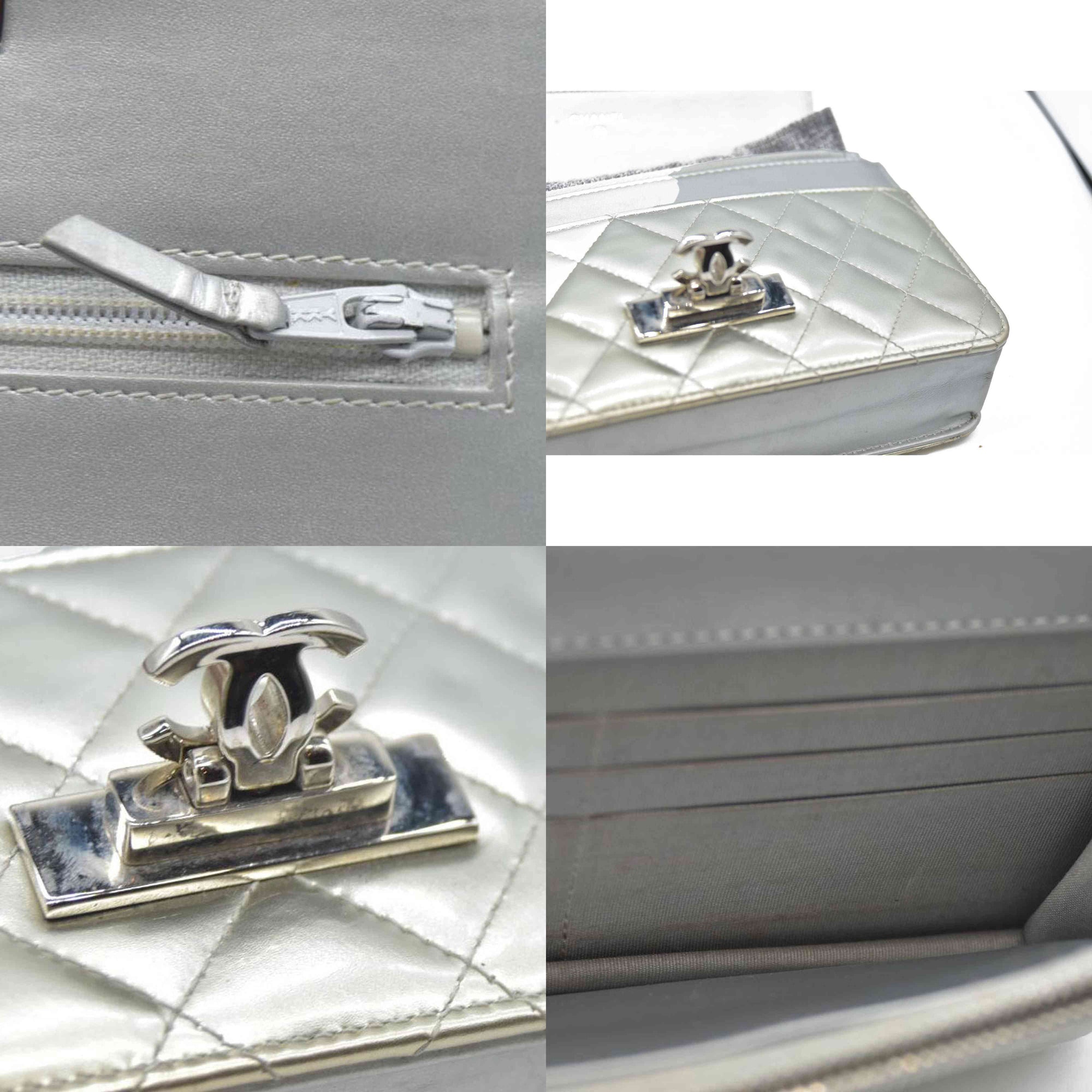 $3000 Chanel  Patent Quilted Golden Class Wallet on Chain WOC Silver