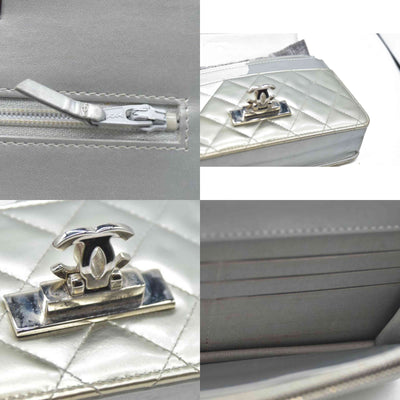 $3000 Chanel  Patent Quilted Golden Class Wallet on Chain WOC Silver