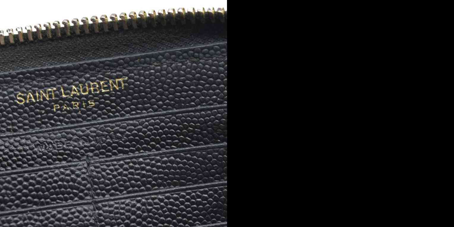 $950 CONSIGNMENT Saint Laurent CASSANDRE MATELASSÉ ZIP AROUND WALLET IN GRAIN DE POUDRE LEATHER