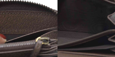 $850 CONSIGNMENT Gucci  Monogram Jumbo GG Textured Dollar Calfskin Diana Zip Around Continental Wallet Camel Ebony New Acero