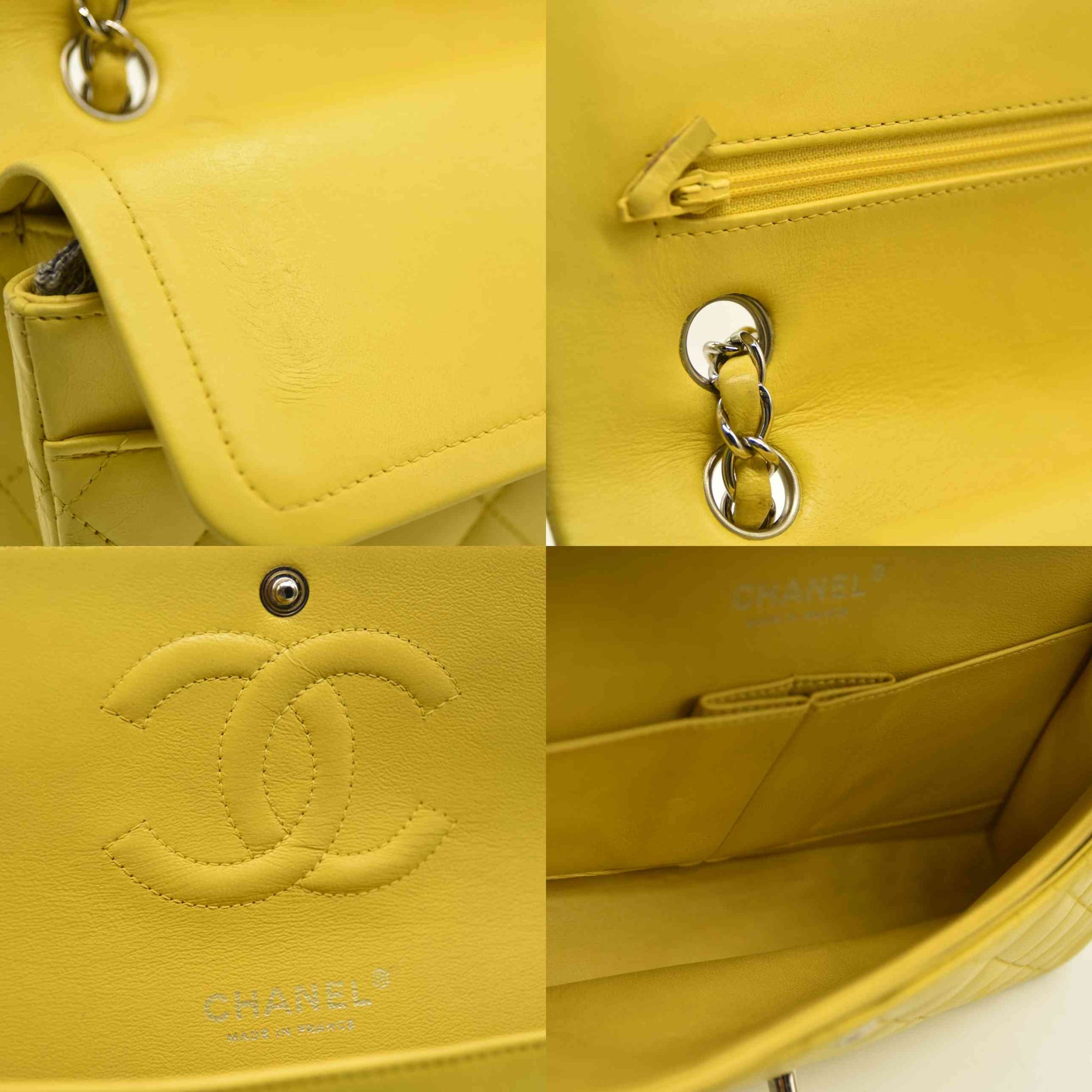 $11300 Chanel Lambskin Quilted Medium Double Flap Yellow CONSIGNMENT
