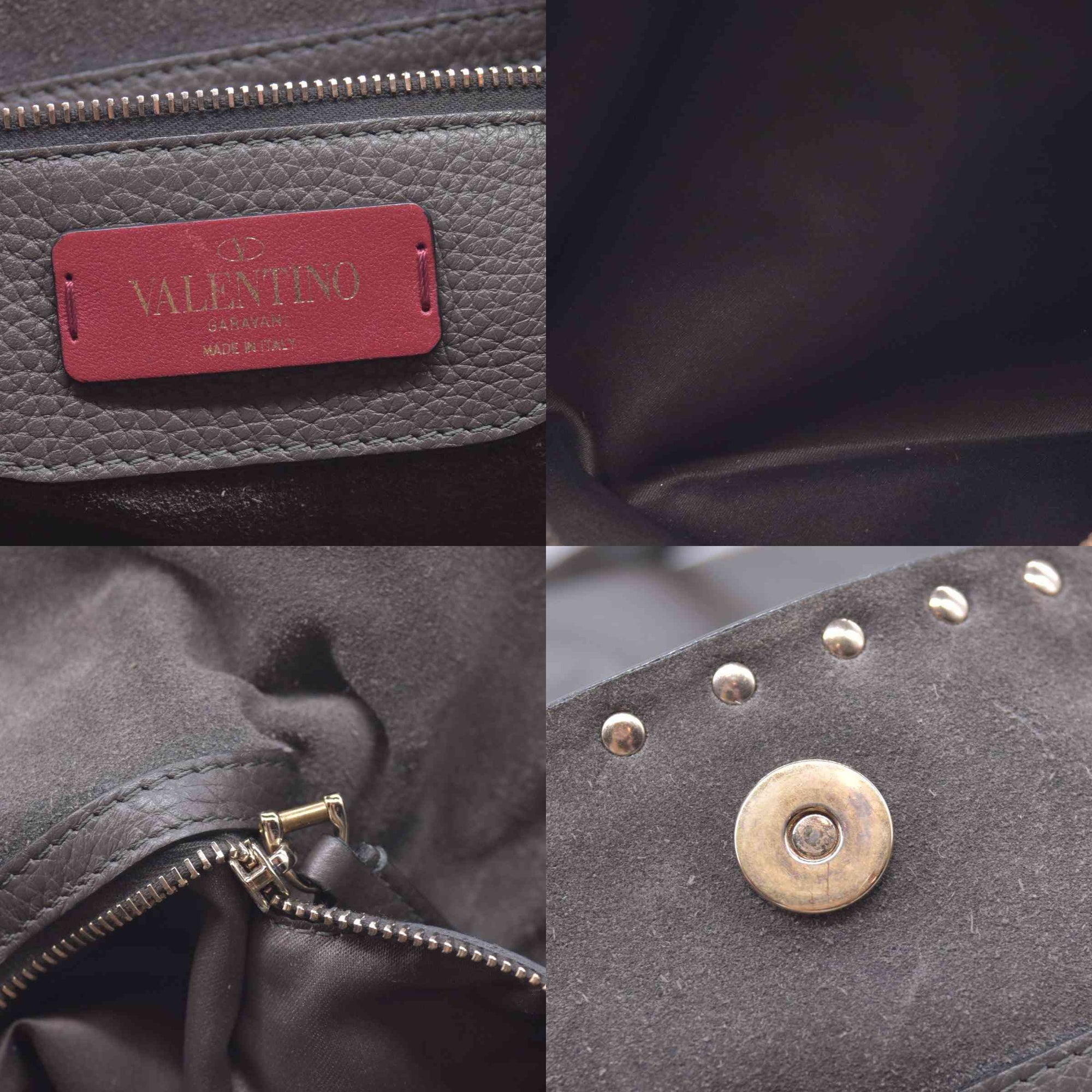 $1850 Valentino Garavani Grained Calfskin Small Rockstud Shoulder Tote Grey 10020672