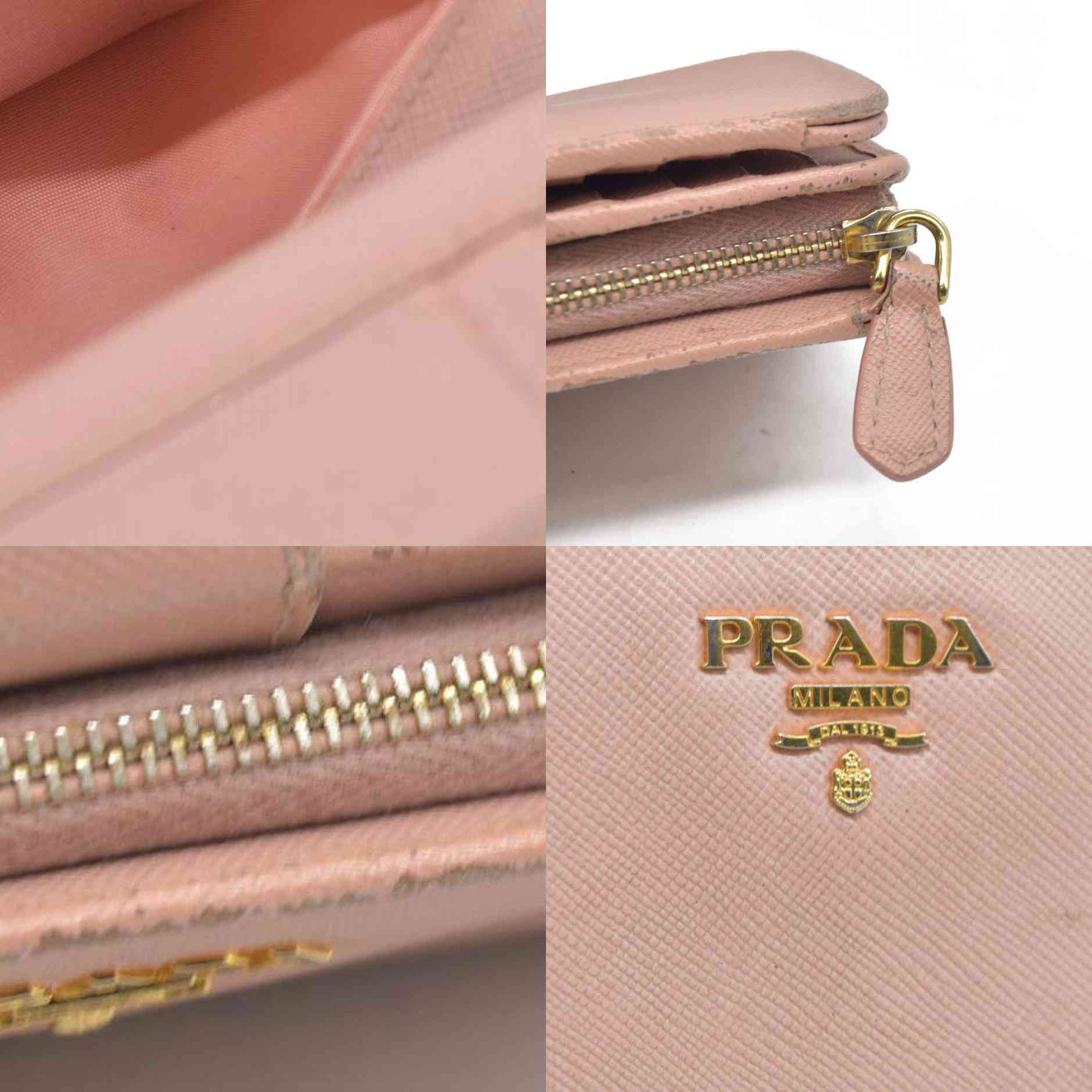 PRADA Logo Saffiano Leather Bifold Wallet Purse Pink