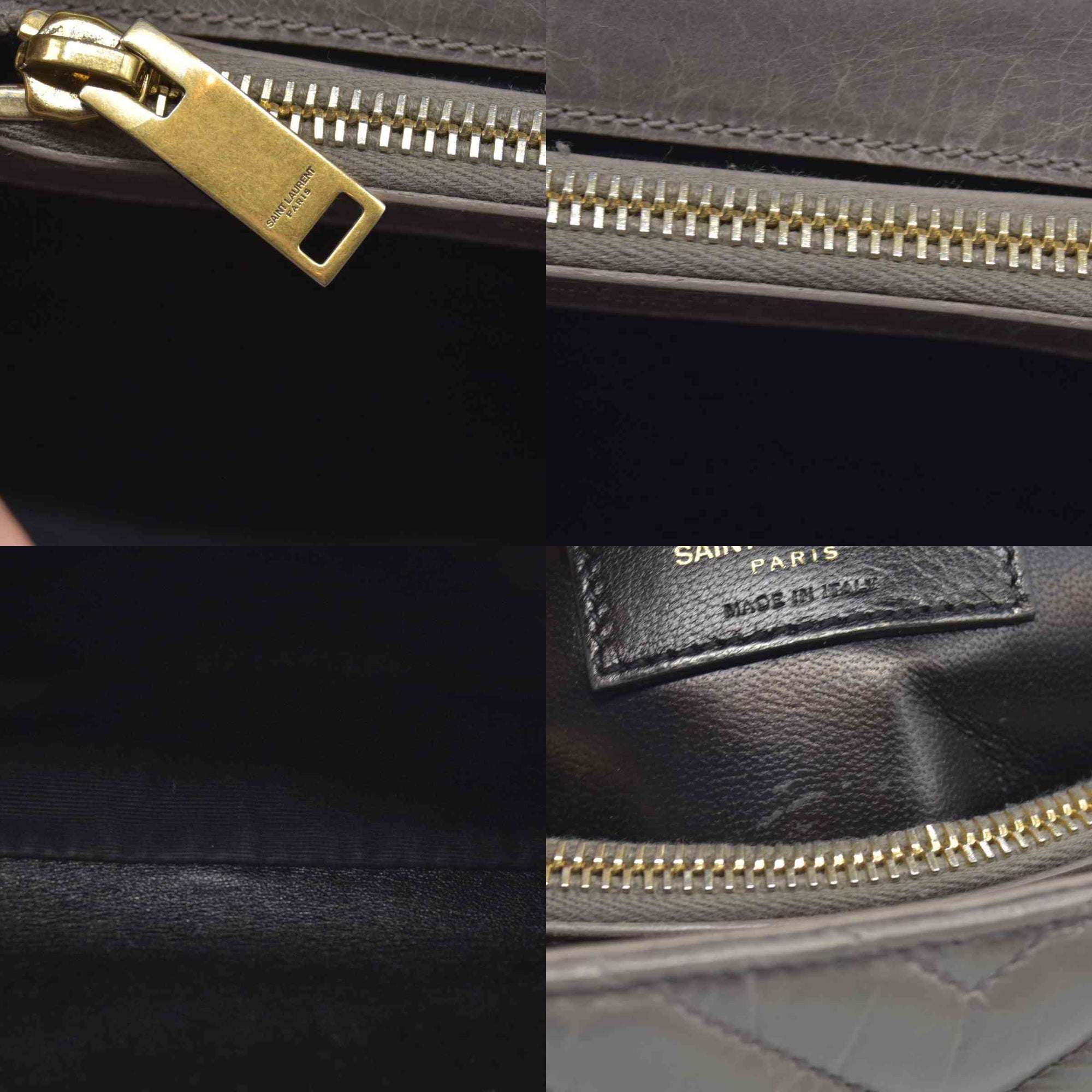 $2800 Saint Laurent Waxed Calfskin Matelasse Chevron Medium Monogram College Bag Fog Gray