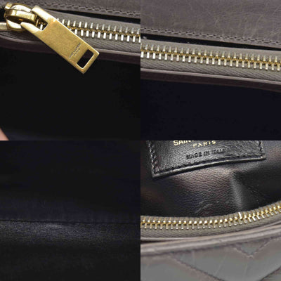 $2800 Saint Laurent Waxed Calfskin Matelasse Chevron Medium Monogram College Bag Fog Gray