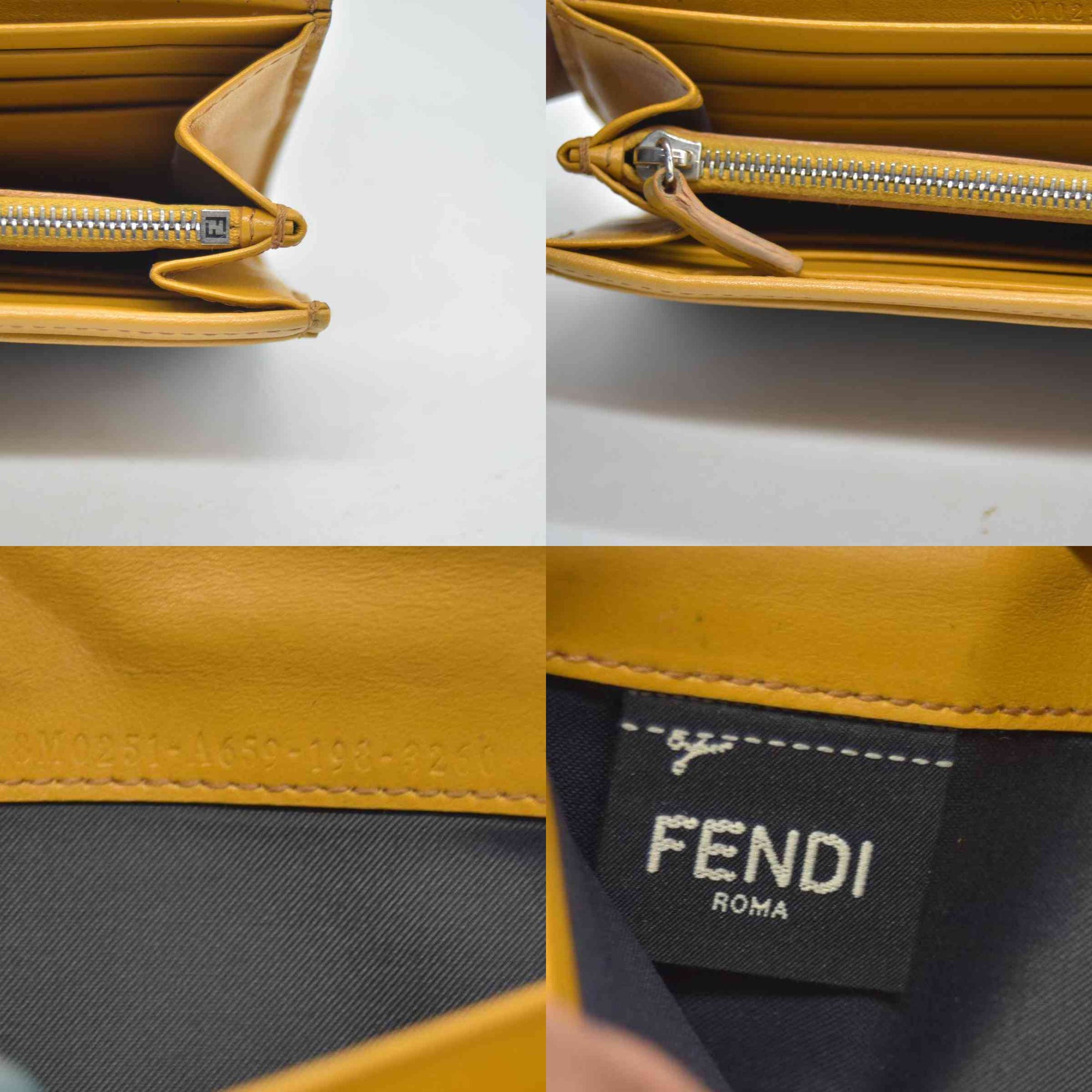 $890 Fendi Vitello Cruise F is Fendi Bi-Color FF 1974 Embossed Continental Envelope Wallet Maya Yellow