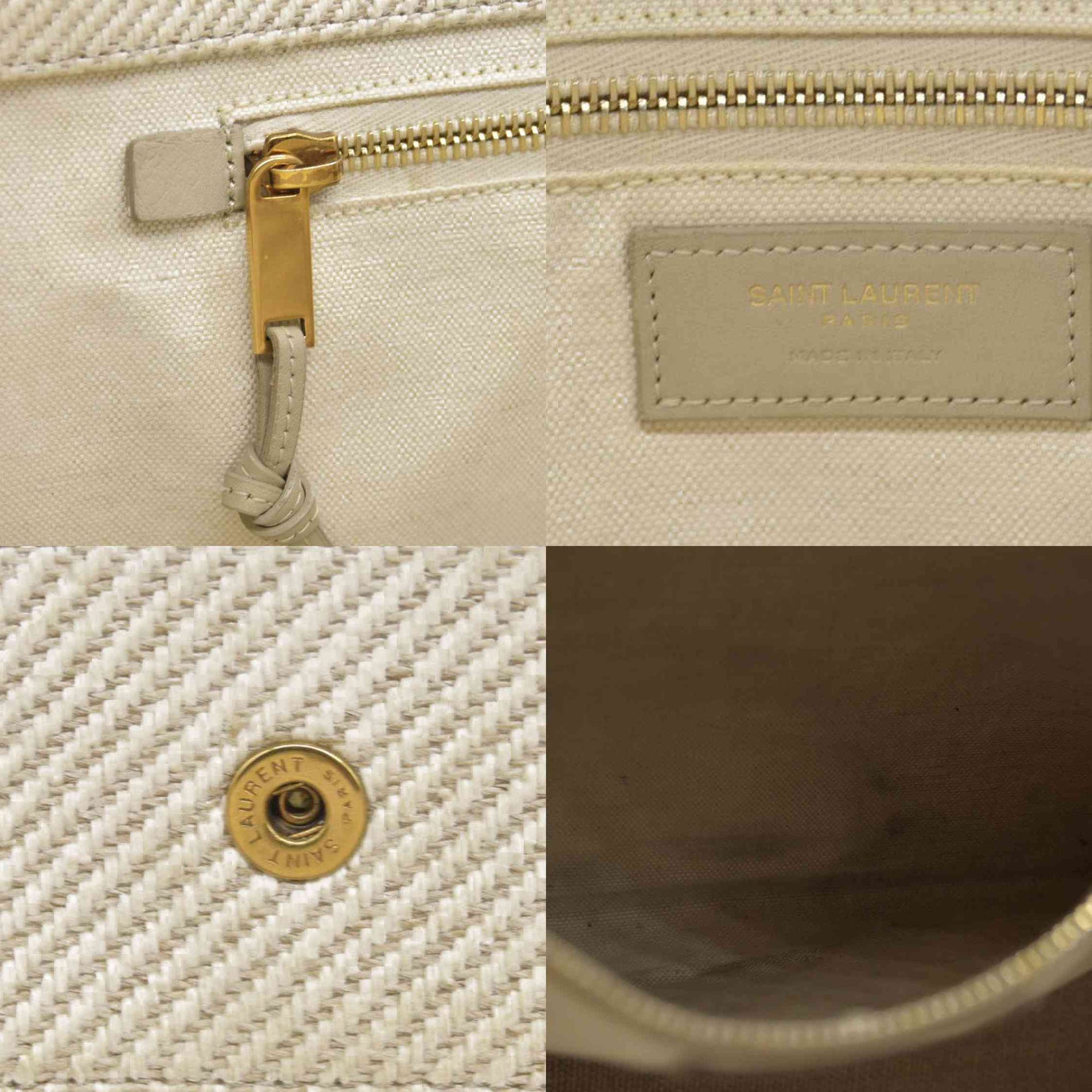 $2000 SAINT LAURENT Linen Calfskin Small Rive Gauche Tote Beige Sea Salt